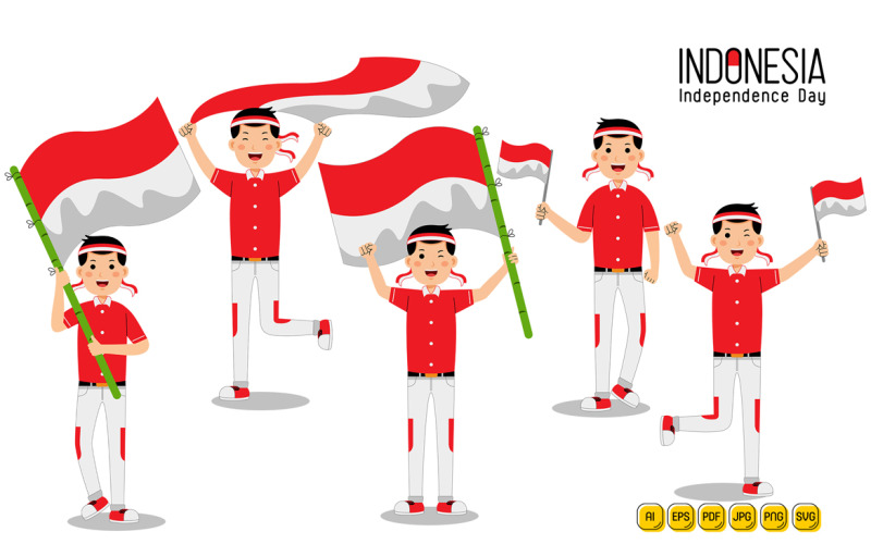 Young Man Celebrate Indonesia Independence Day #02 Vector Graphic