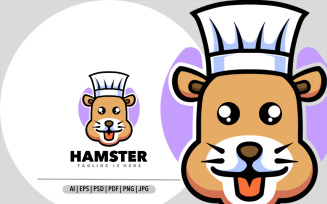 Cute hamster chef mascot cartoon logo design