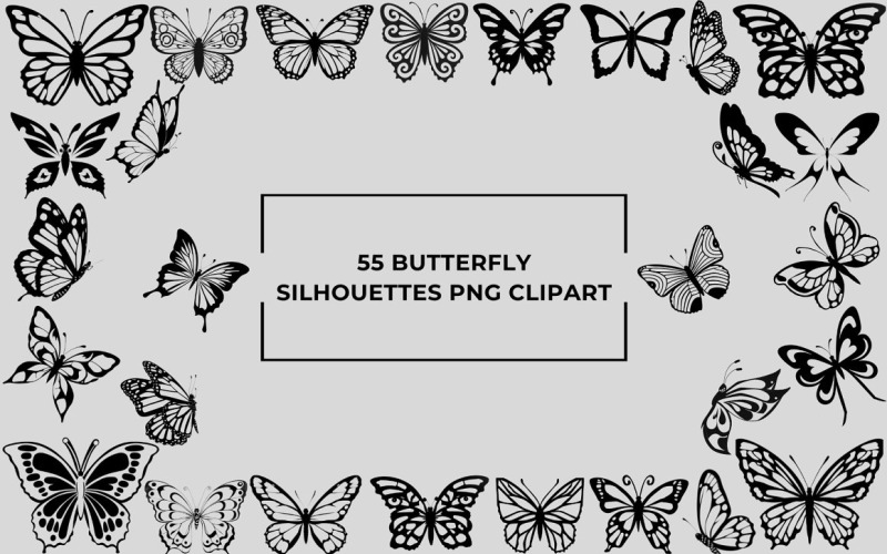 55 Butterfly Silhouettes PNG Clipart Background