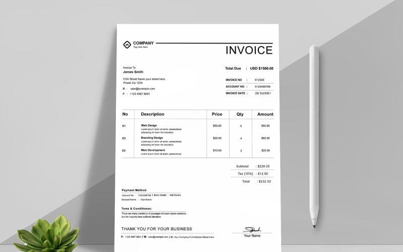 Simple White Invoice Layout Template Corporate Identity