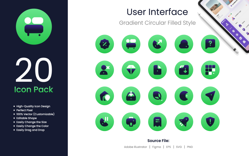 User Interface Icon Pack Gradient Circular Filled Style 2 Icon Set