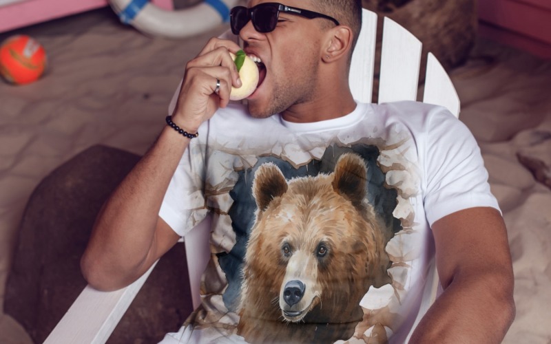 Bear funny Animal head peeking on white background 5 Illustration