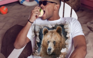 Bear funny Animal head peeking on white background 5