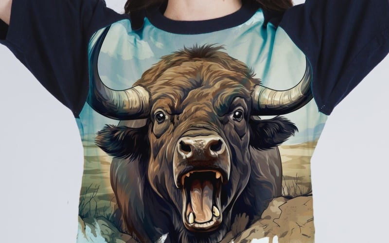 Buffalo funny Animal head peeking on white background 4 Illustration