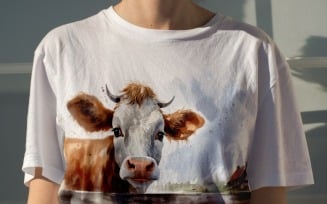cow funny Animal head peeking on white background