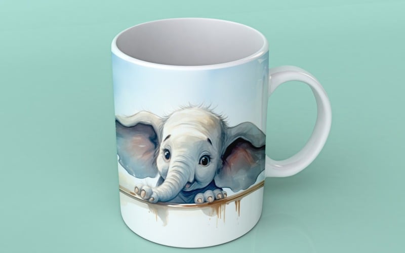 Elephant funny Animal head peeking on white background 3 Illustration