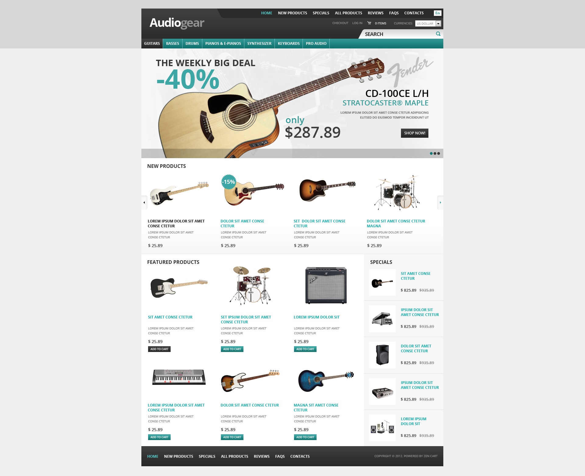 Plantilla ZenCart #38069 para Sitio de Tienda de Instrumentos Musicales - captura de pantalla