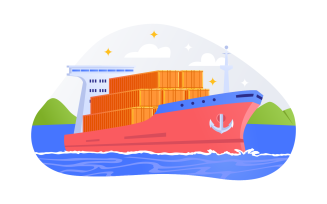 Cargo Ship Vector Illustration