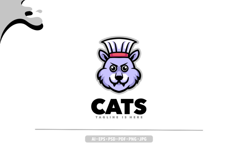 Cat chef mascot design logo cartoon illustration Logo Template