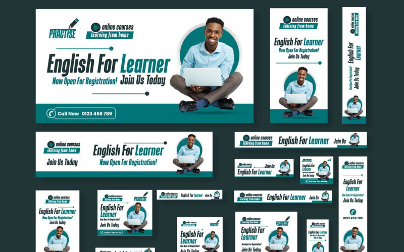 English For Learner Web Banner Ads Set Social Media