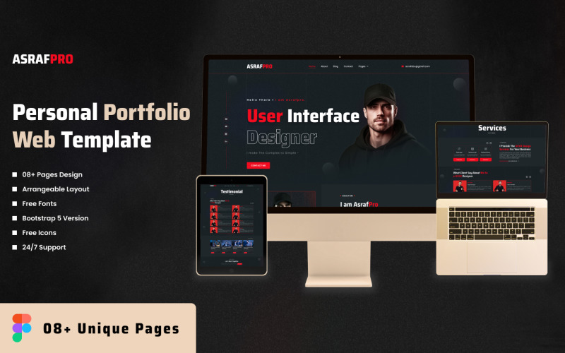 Personal Portfolio Website Figma Dark Template UI Element