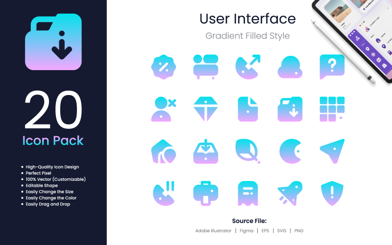 User Interface Icon Pack Gradient Filled Style 2 Icon Set