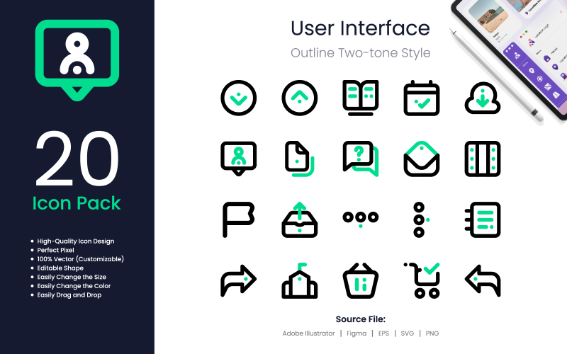 User Interface Icon Pack Spot Outline Two-Tone Style Icon Set