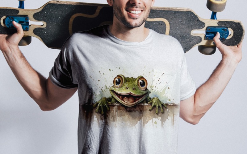 Frog funny Animal head peeking on white background 4 Illustration