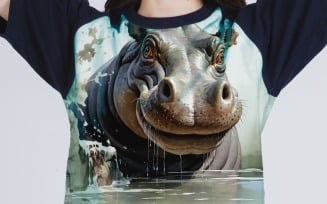 hippopotamus funny Animal head peeking on white background 1