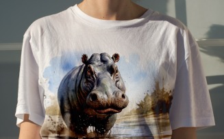 hippopotamus funny Animal head peeking on white background 3