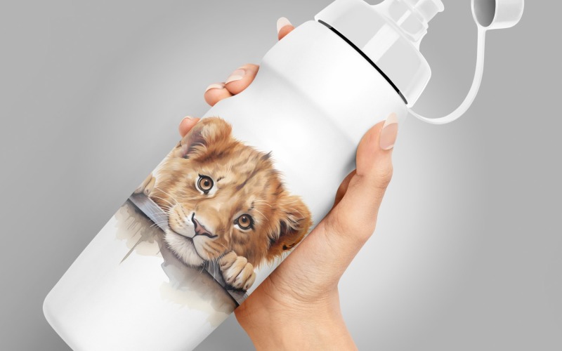 lion funny Animal head peeking on white background 3 Illustration