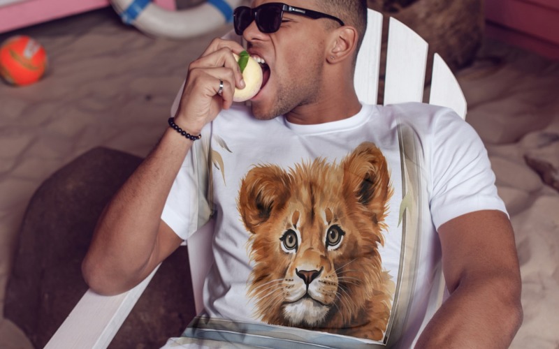 lion funny Animal head peeking on white background 5 Illustration