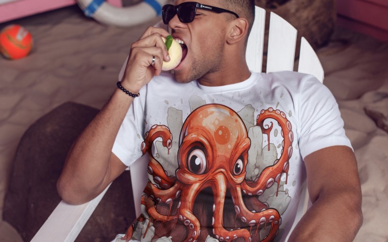 octopus funny Animal head peeking on white background 4 Illustration