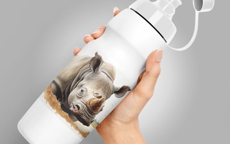 rhino funny Animal head peeking on white background 4 Illustration