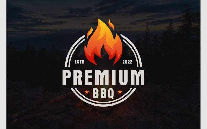 Vintage Retro BBQ Fire Badge Logo Logo Template