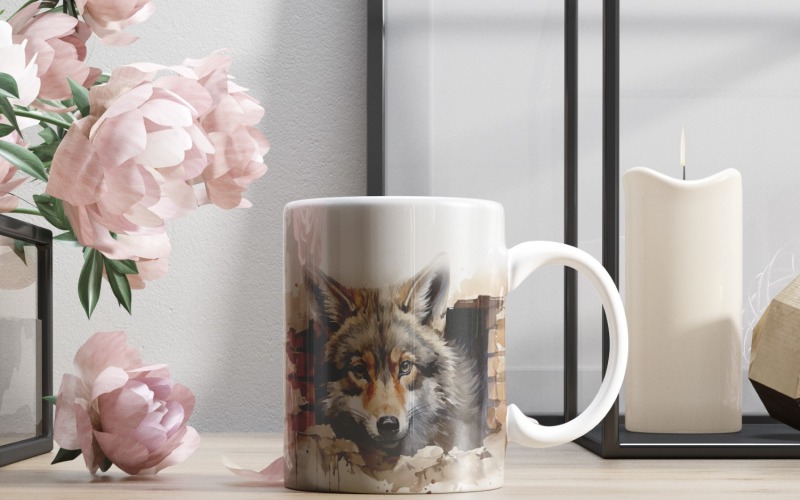 wolf funny Animal head peeking on white background Illustration