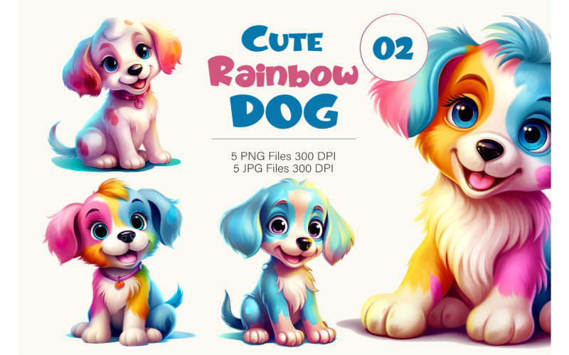 Cute rainbow Dogs 02. TShirt Sticker. Illustration