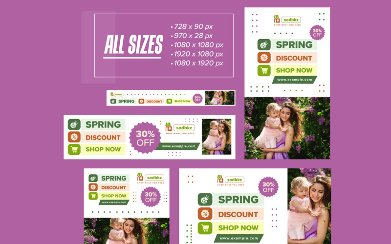 Spring Sale Banners Set Template Social Media
