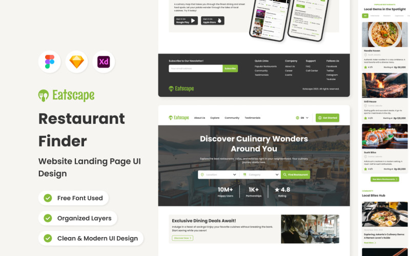 Eatscape - Mobile App Website Landing Page V2 UI Element