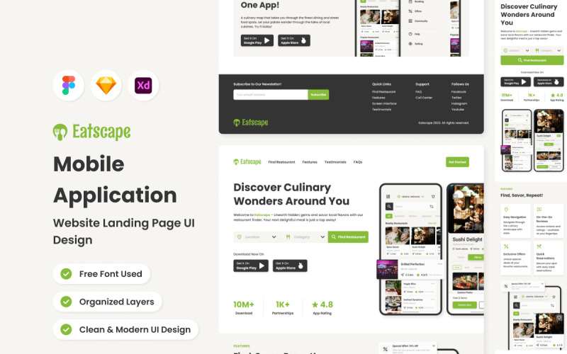 Eatscape - Mobile App Website Landing Page UI Element