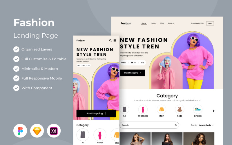 Fashan - Fashion Landing Page UI Element