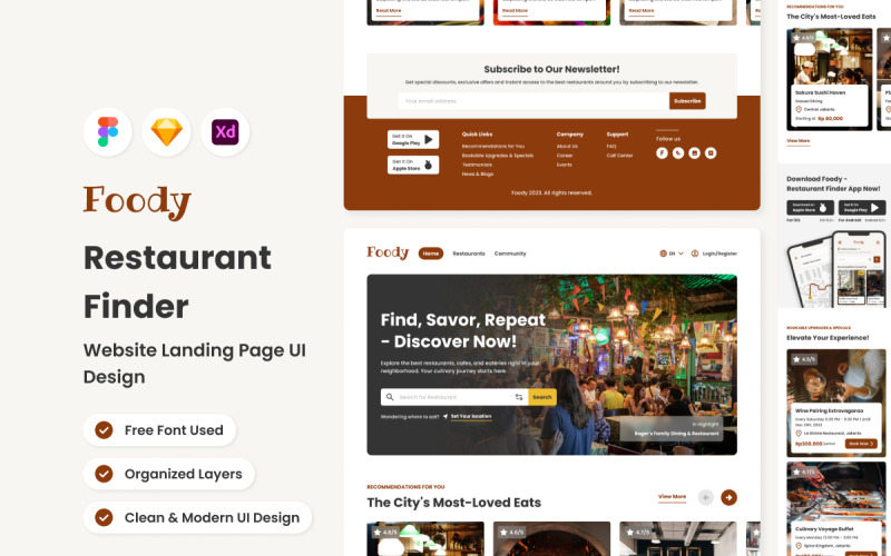 Foody - Restaurant Finder Website Landing Page UI Element