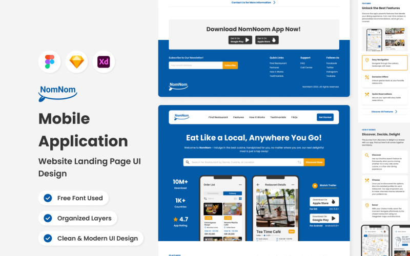 NomNom - Mobile App Website Landing Page UI Element