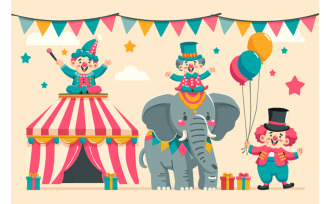 Vector Hand Drawn Circus with Clown Illustration