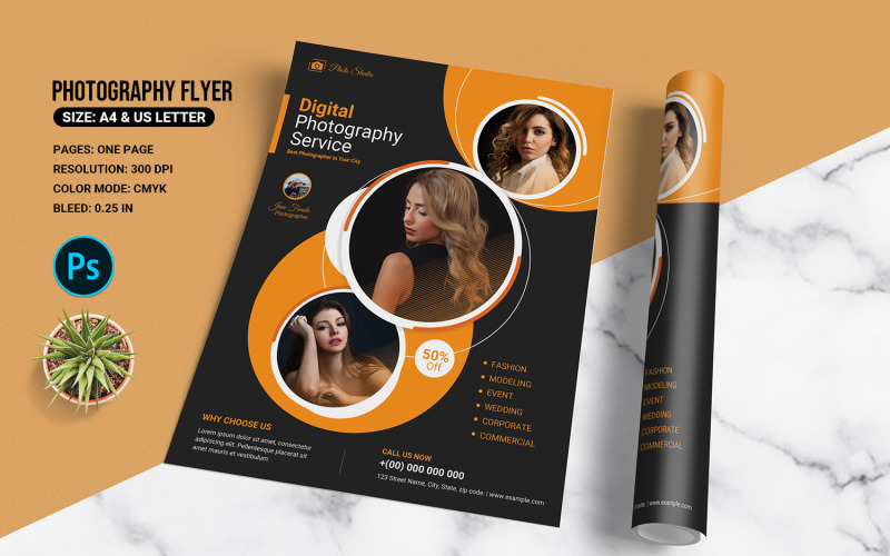 Photography Business Flyer Template. Psd Template Corporate Identity