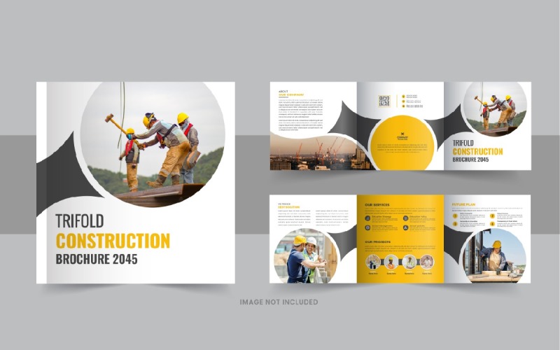 Construction and renovation square trifold brochure design layout Corporate Identity