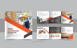 Construction and renovation square trifold brochure design template layout