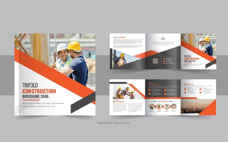 Construction and renovation square trifold brochure design template layout Corporate Identity