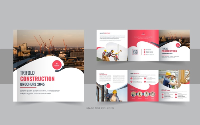 Construction and renovation square trifold brochure design template Corporate Identity