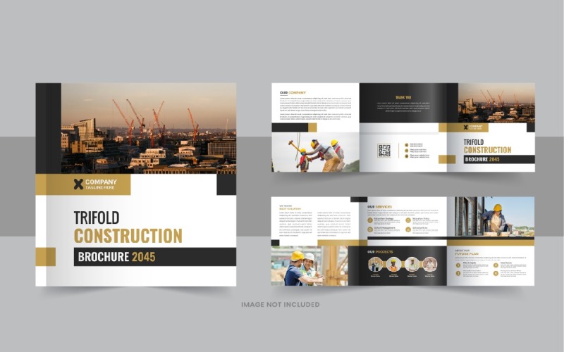 Construction and renovation square trifold brochure layout Corporate Identity