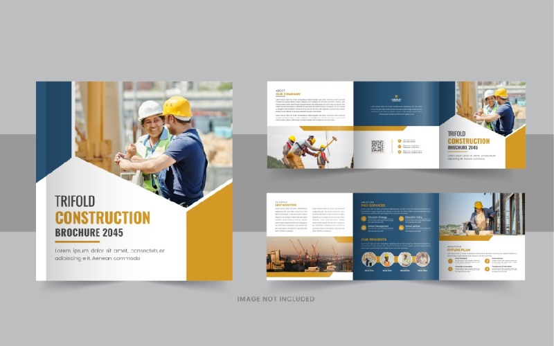 Construction and renovation square trifold brochure template design layout Corporate Identity