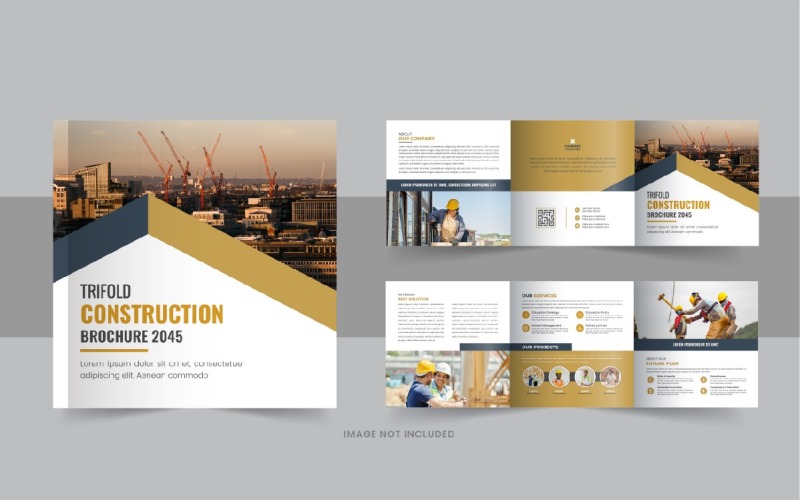 Construction and renovation square trifold brochure template layout Corporate Identity