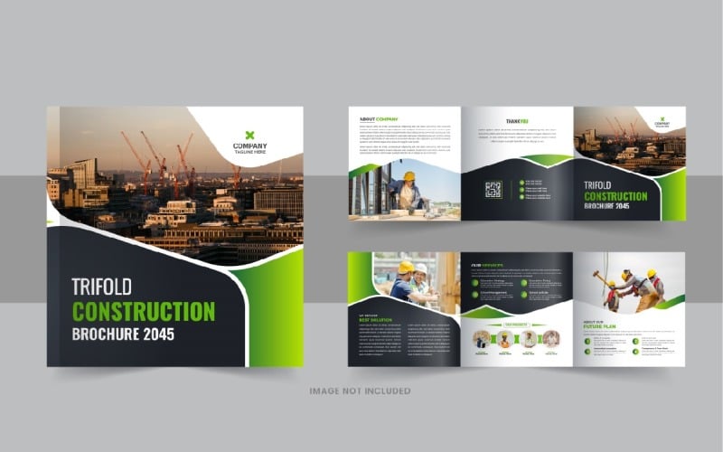 Construction and renovation square trifold brochure template Corporate Identity