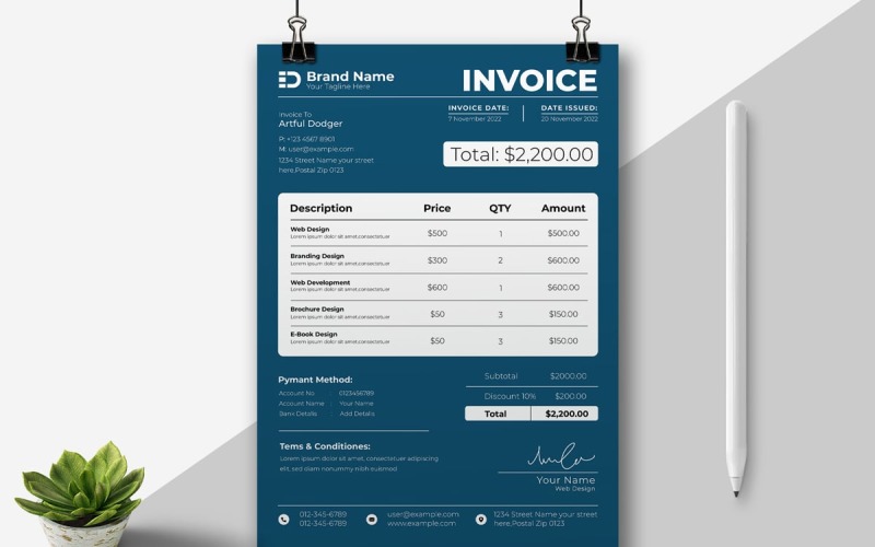 Creative Invoice Design Template. Corporate Identity