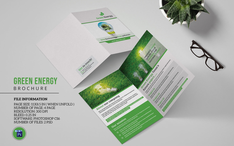Green Energy Bifold Brochure Template Corporate Identity