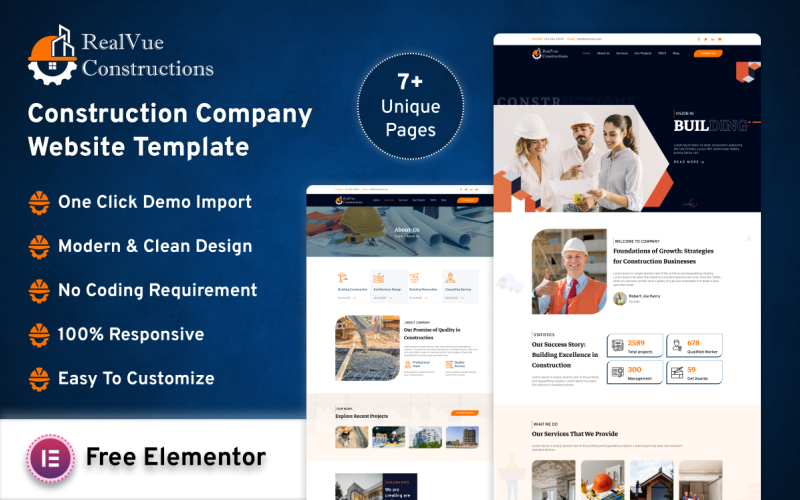 RealVue Construction Company WordPress Elementor Website Elementor Kit