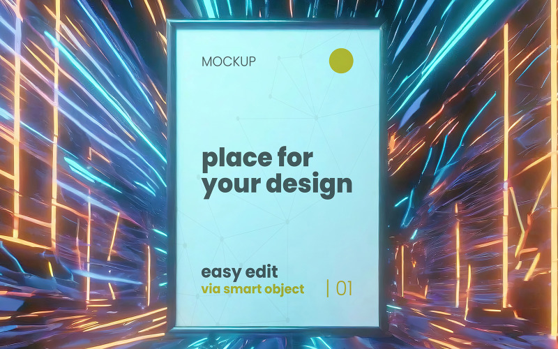 Futuristic Neon Lighs Frame Poster Mockups Product Mockup
