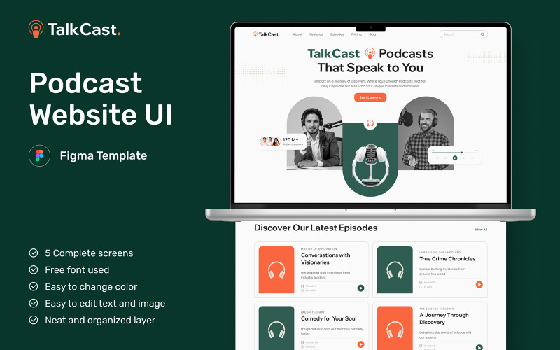 TalkCast - Podcast Website UI Element