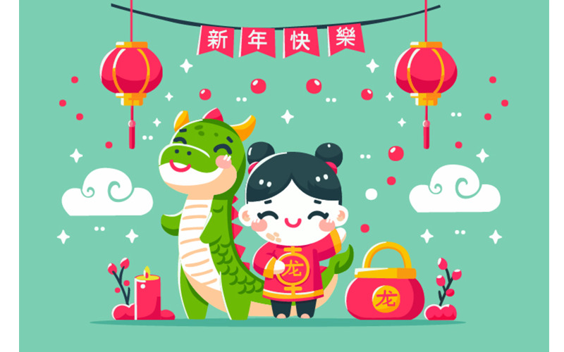 Vector Flat Background for Chinese New Year Celebration Illustration