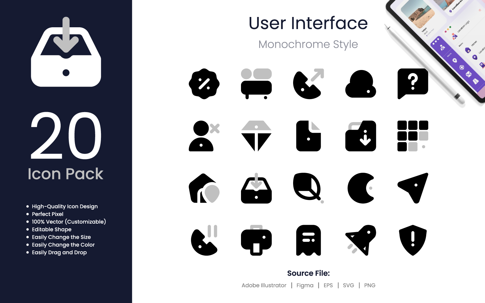 User Interface Icon Pack Monochrome Style 2